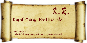Kopácsy Radiszló névjegykártya